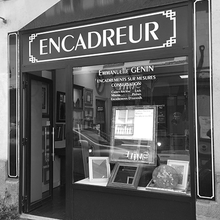 La devanture de l'atelier d'encadrement, Genin Encadrement