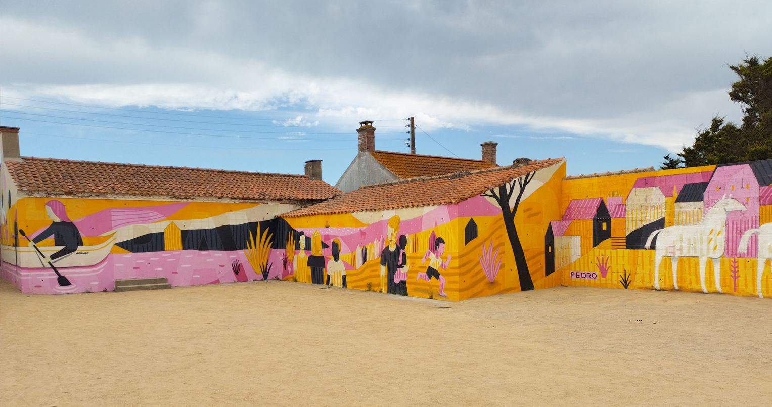 Fresque de Pedro Richardo lors du festival Miramar de St Gilles Croix de vie