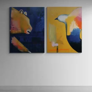 Peinture originale de l'artiste graffeur PEDRO, street art, art urbain. Le nom des toiles sont : l'ours et l'oiseau.