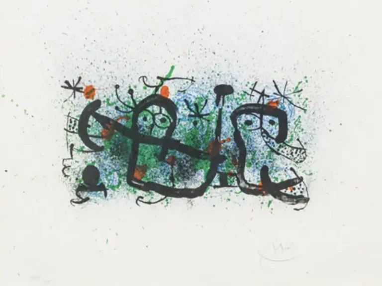 Lithographie en couleur sur papier japon nacré. Ma De Proverbis. 1970. Signée à la main de Joan Miró.